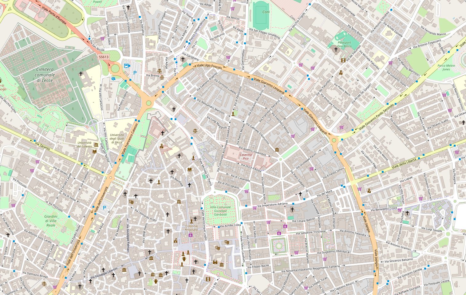 Mappa del centro storico di Lecce con le due sedi del DB d'Essai